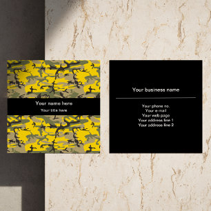 Yellow and Green Camo, Camouflage, Military, Army Square Business Card