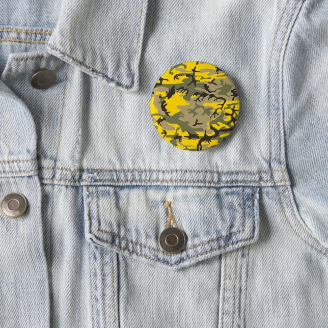 Yellow and Green Camouflage, Military, Army 6 Cm Round Badge (In Situ)