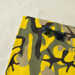 Yellow and Green Camouflage, Military, Army Beach Towel