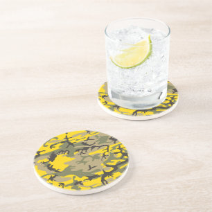 Yellow and Green Camouflage, Military, Army Coaster