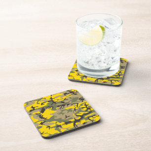 Yellow and Green Camouflage, Military, Army Coaster