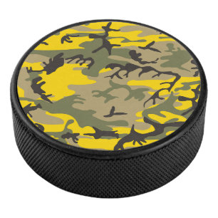 Yellow and Green Camouflage, Military, Army Hockey Puck