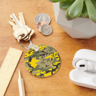 Yellow and Green Camouflage, Military, Army Key Ring