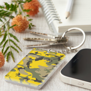 Yellow and Green Camouflage, Military, Army Key Ring