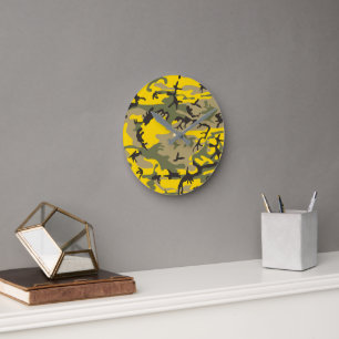 Yellow and Green Camouflage, Military, Army Round Clock