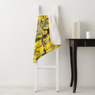 Yellow and Green Camouflage, Military, Army Sherpa Blanket