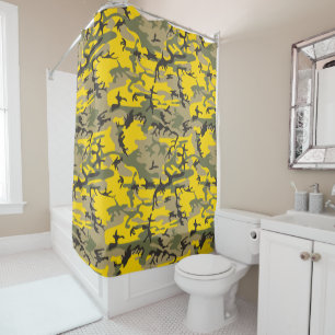 Yellow and Green Camouflage, Military, Army Shower Curtain