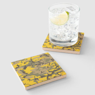 Yellow and Green Camouflage, Military, Army Stone Coaster