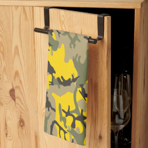 Yellow and Green Camouflage, Military, Army Tea Towel