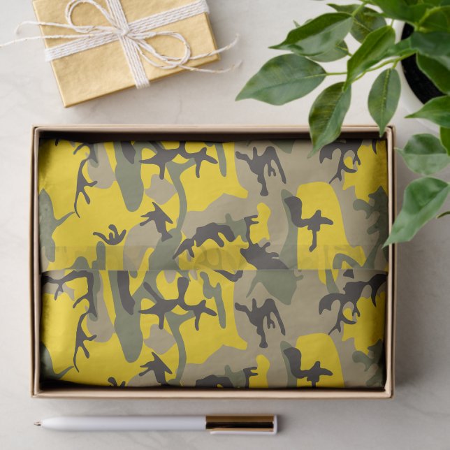 Yellow and Green Camouflage, Military, Army Tissue Paper (Gift)