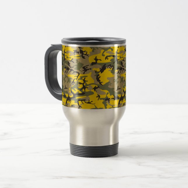 Yellow and Green Camouflage, Military, Army Travel Mug (Front Left)
