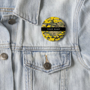 Yellow and Green Camouflage Your name Personalise 6 Cm Round Badge