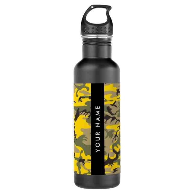Yellow and Green Camouflage Your name Personalise 710 Ml Water Bottle (Front)