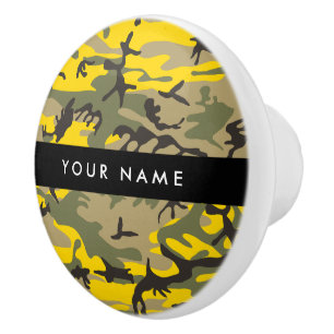 Yellow and Green Camouflage Your name Personalise Ceramic Knob