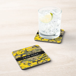 Yellow and Green Camouflage Your name Personalise Coaster
