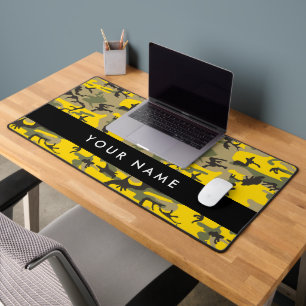 Yellow and Green Camouflage Your name Personalise Desk Mat