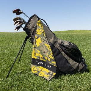 Yellow and Green Camouflage Your name Personalise Golf Towel