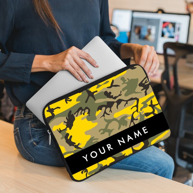 Yellow and Green Camouflage Your name Personalise Laptop Sleeve (Creator Uploaded)