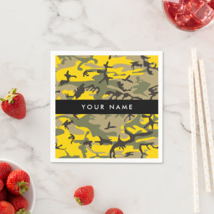 Yellow and Green Camouflage Your name Personalise Napkin