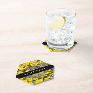 Yellow and Green Camouflage Your name Personalise Paper Coaster