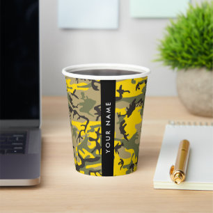 Yellow and Green Camouflage Your name Personalise Paper Cups