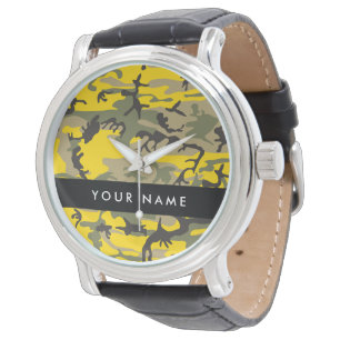 Yellow and Green Camouflage Your name Personalise Watch