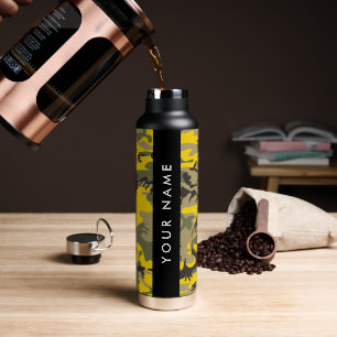 Yellow and Green Camouflage Your name Personalise Water Bottle