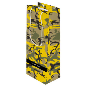 Yellow and Green Camouflage Your name Personalise Wine Gift Bag