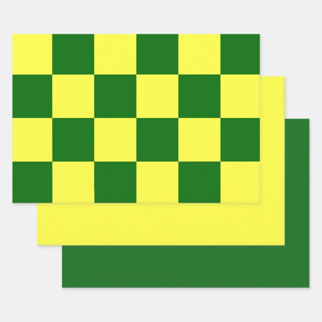 Yellow and Green Checkers Wrapping Paper Sheet (Set)