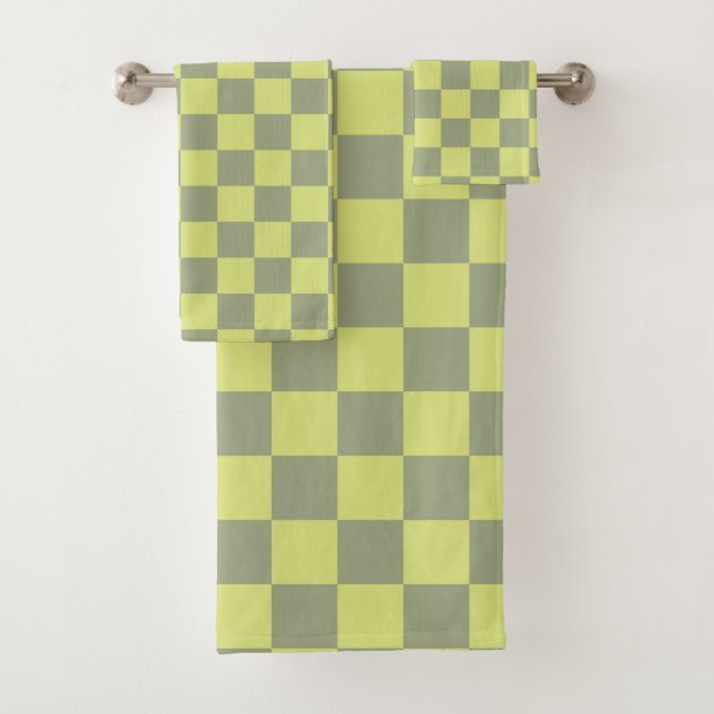 Yellow and Green Chequerboard Bath Towel Set (Insitu)