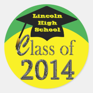 Yellow And Green Class Of 2014 Graduation Stickers