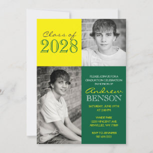 Yellow and Green Classic 2 Photo Graduation Invitation