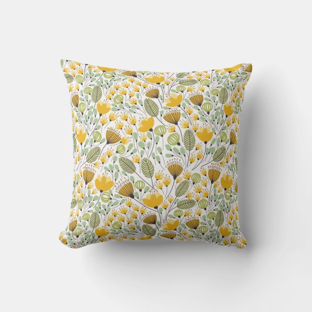 Yellow and Green Decorative Floral Design Pattern Cushion (Front)
