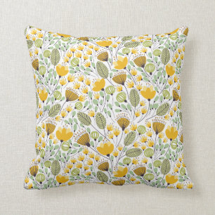 Yellow and Green Decorative Floral Design Pattern Cushion
