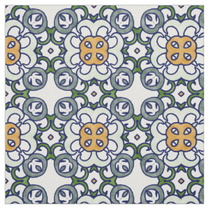 Yellow and Green Floral Damask Pattern Fabric