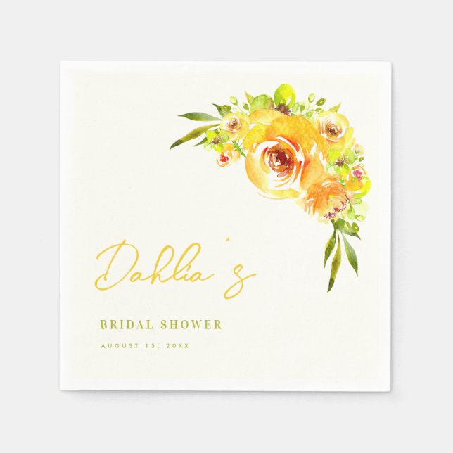 Yellow and Green Floral Handwritten Bridal Shower  Napkin (Front)