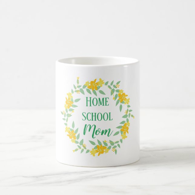 Yellow and green Floral Home school Mum Wreath Coffee Mug (Center)