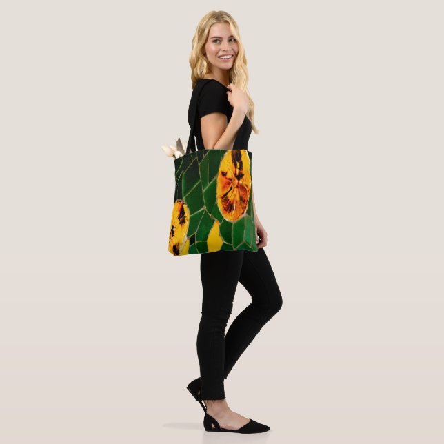 Yellow and Green Floral Tote Bag (On Model)