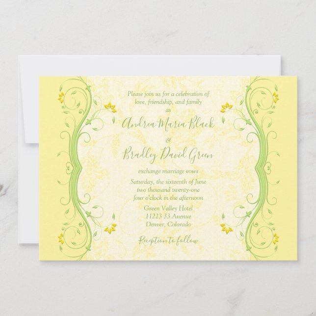 Yellow and Green Floral Wedding Invitation (Front)