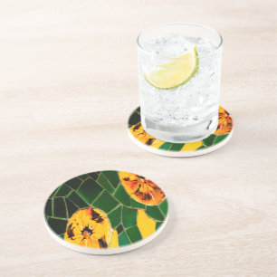 Yellow and Green Flower Mosaic Coaster