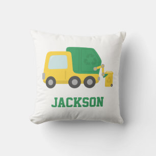 Yellow and Green Garbage Truck Kids Room Decor Cushion