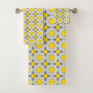 Yellow and green geometric pattern  bath towel set