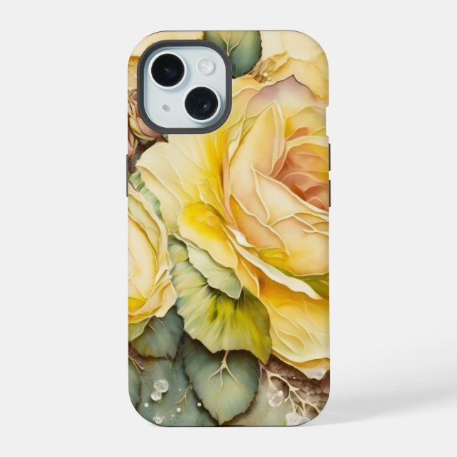 Yellow and Green Giant Roses  iPhone 15 Case (Back)