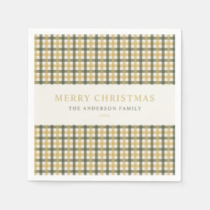 Yellow and Green Gingham Christmas Napkin