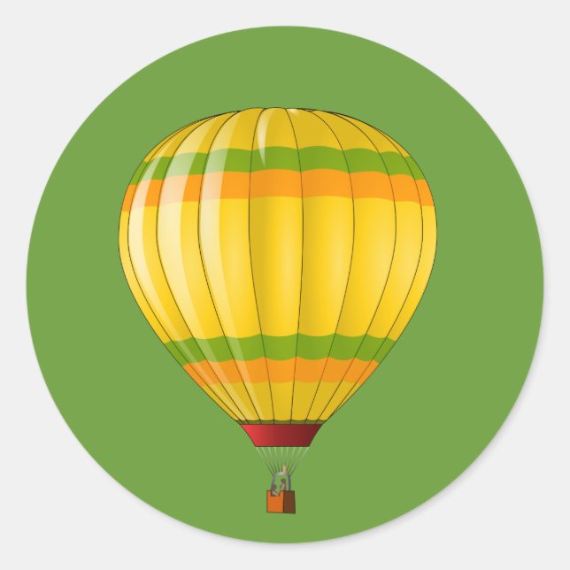 Yellow and Green Hot Air Balloon Classic Round Sticker (Front)