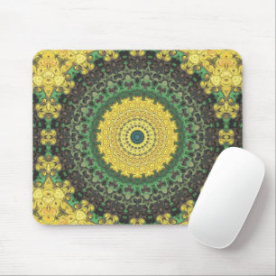 Yellow and Green Kaleidoscope Mandala Pattern Mouse Mat