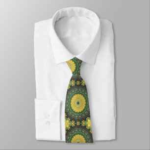 Yellow and Green Kaleidoscope Mandala Pattern Tie