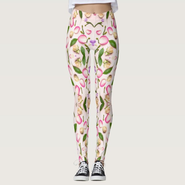 Yellow and green leaves foliage pattern leggings (Front)