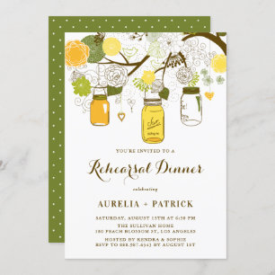 Yellow and Green Mason Jars Rehearsal Dinner Invitation