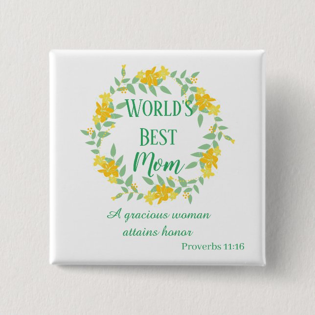 Yellow and Green Mom Floral Wreath 15 Cm Square Badge (Front)